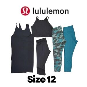 5 piece Lululemon Bundle Size 12 A mix of Teal & Black Leggings Tunic Sport Bra